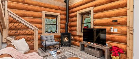 Televisión y chimenea