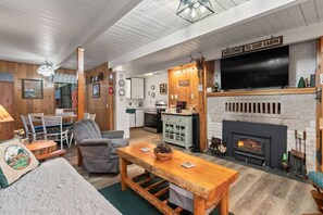 Fernseher, Kamin, DVD-Player, Bücher