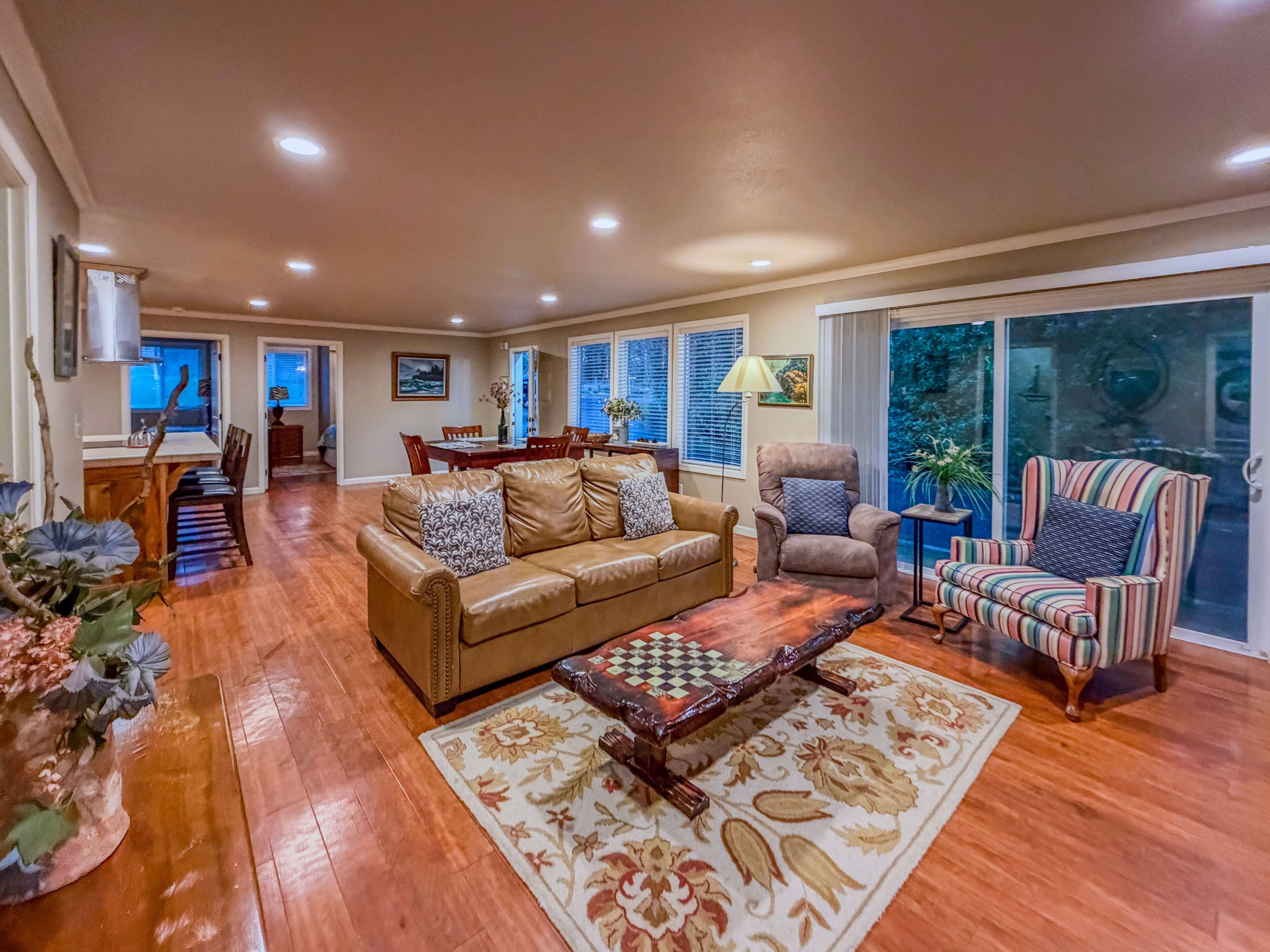 TV, fireplace, books