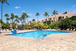 Outdoor pool, a heated pool - Spacious 2Bed 2Bath Maui Condo w/ Huge Lanai & Pool Views – Steps to Beach! (Kihei)