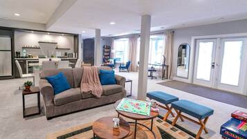 Smart TV, DVD player, books, video library