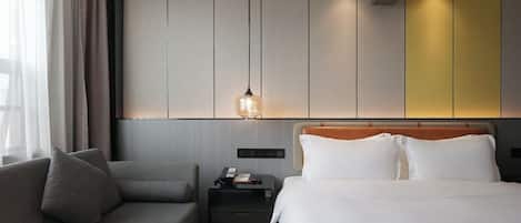 In-room safe, desk, laptop workspace, blackout curtains