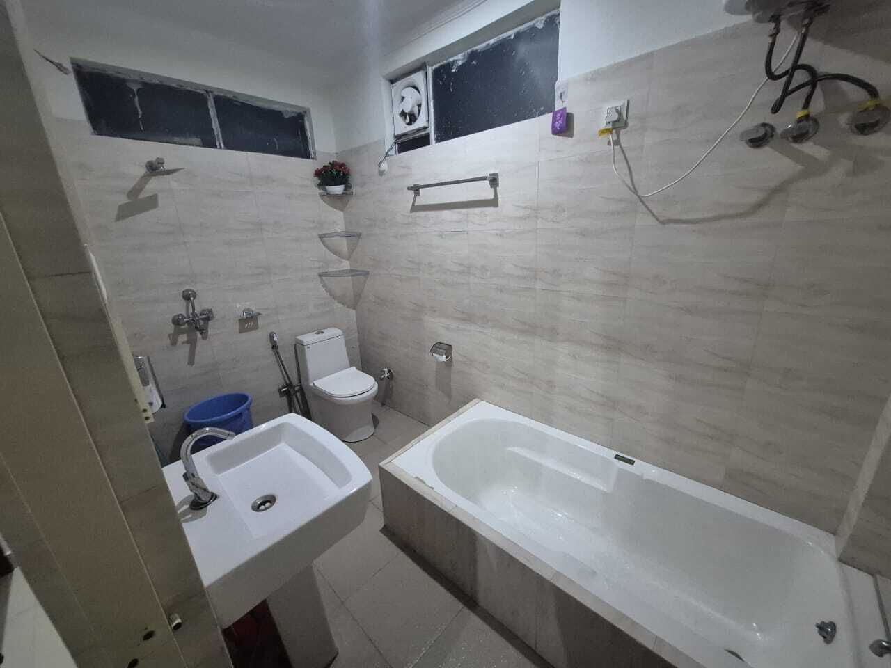 Shower, towels, soap, shampoo