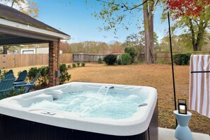 Outdoor spa tub - Family Fun Retreat w/ Hot Tub, Game Room & Fire Pit • Near Fort Moore (Columbus)