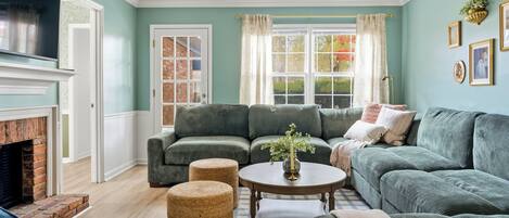 Smart TV, fireplace, video games, table football