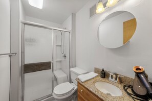 Shower, hair dryer, towels, soap - The Catskill Burrow: Mystical Nature Escape Awaits w/ Sauna, SPA & Home Theater (Bloomville)