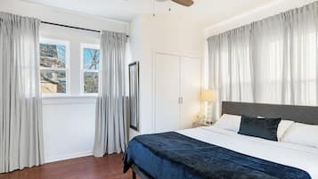 1 bedroom, desk, iron/ironing board, travel cot