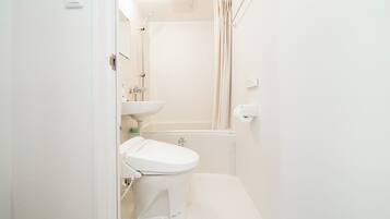 Hair dryer, bidet, towels, soap