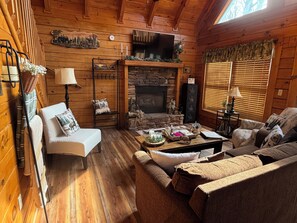 Smart TV, fireplace, video games, DVD player