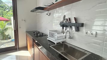 Villa, Pool View | Private kitchen | Cookware/dishes/utensils