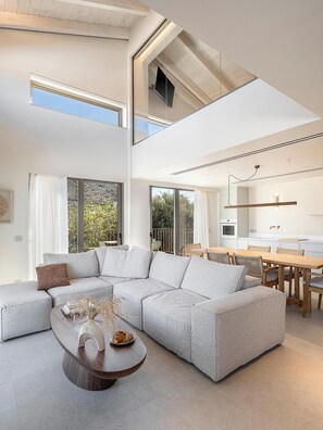 Luxury Villa, Sea View | Living area | 50-inch Smart TV with cable channels, fireplace, Netflix - Villa Villagio Rosso (Apokoronas)