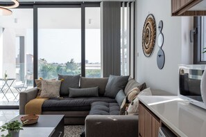 Apartment, 2 Bedrooms, Kitchen, City View | Living area | Smart TV, Netflix, streaming services - Taupe 2-BR Apt. & Balcony in Larnaca (Livadia)