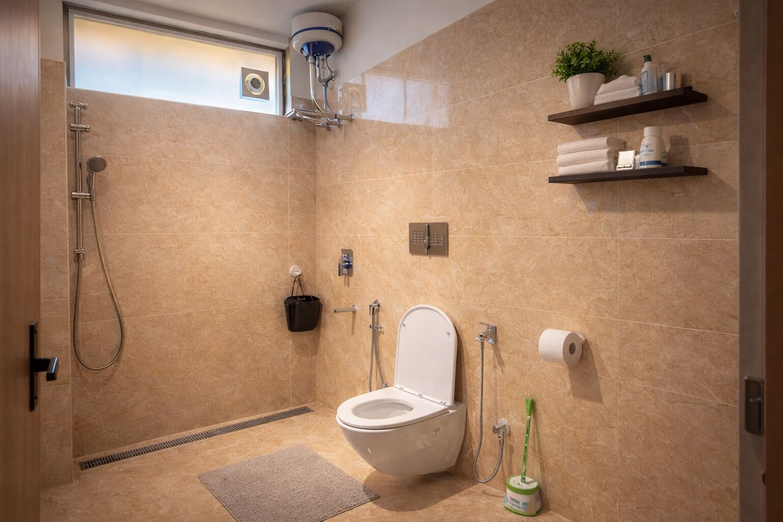 Douche, articles de toilette gratuits, serviettes fournies, savon