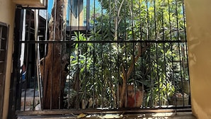 A gated area with a tree trunk and potted plants. - Aikka Hotel (Butterworth)