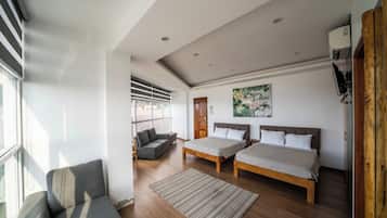 Desk, free WiFi, bed sheets