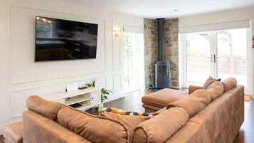 TV, fireplace