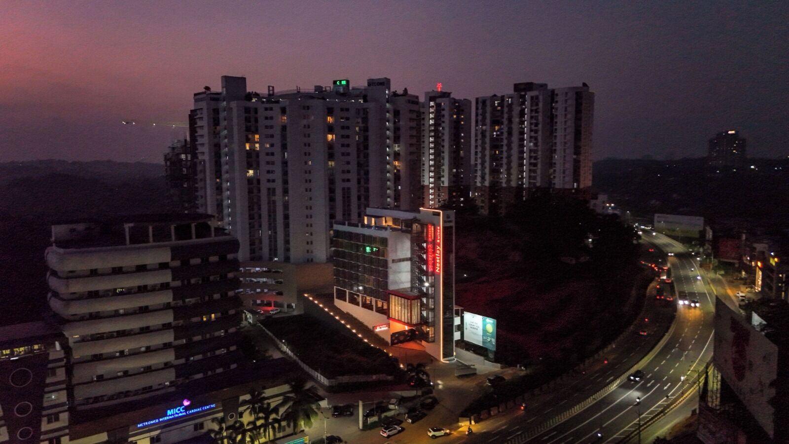 A high-rise building complex with multiple residential and commercial structures.