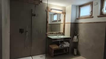 Luxury Quadruple Room, Mountain View | Bathroom | Shower, hair dryer, towels, soap