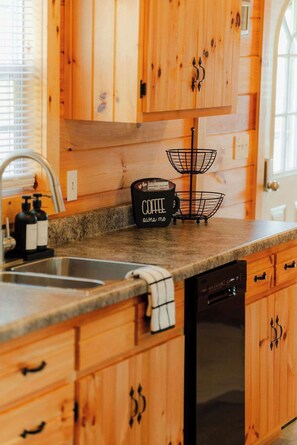 Cabin, Multiple Beds, Patio (Cedar Villa) | Private kitchen - Cedar Wrapped Cozy Villa Cabin - 4 Miles From Trails (Laurelville)