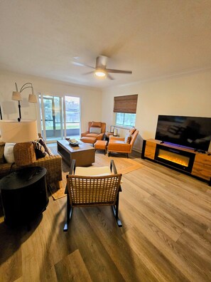 TV, fireplace