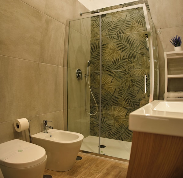 Junior Suite, 1 Queen Bed with Sofa bed, Non Smoking, Private Bathroom | Bathroom | Shower, hair dryer, towels, soap