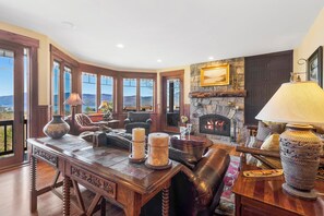 TV, fireplace - Sagamore View - Experience refined Adirondack luxury! (Bolton Landing)