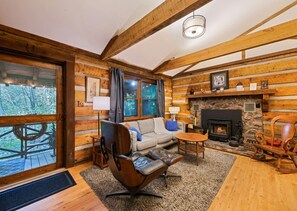 TV, fireplace - Laurel Landing-Log Cabin w/Hot Tub, Pet Friendly (Maggie Valley)