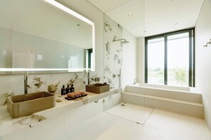 Villa, Valley View | Bathroom | Free toiletries, soap, shampoo, toilet paper - Ultra-Luxe 4BR Seminyak Villa | Enclosed AC Living & Private Pool (Seminyak)
