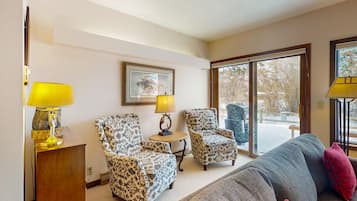 Télévision, cheminée, livres