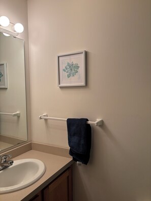 Secador de pelo, toallas, jabón y papel higiénico