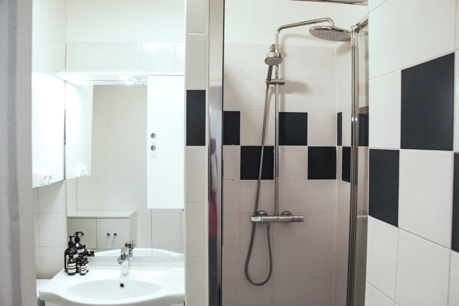 Regadera, secadora de cabello, toallas, jabón 