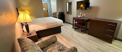 Desk, blackout drapes, iron/ironing board, free WiFi