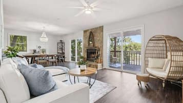 Télévision, cheminée, jeux vidéo, espaces bureaux