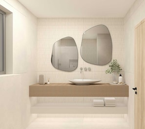 Douche, séchoir à cheveux, serviettes fournies