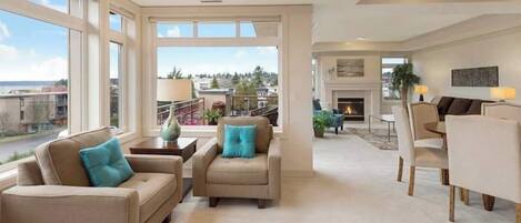 TV, fireplace, offices