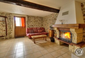 TV, fireplace - Gîte de l'Alambic - VILLIE-MORGON (VILLIE-MORGON)