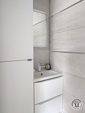 Gîte - 4 personnes - 1 chambre à Chaponnay dans la Plaine de Lyon, Sud-Est Lyonnais - Proximité d'Eurexpo - RHONE : lave-mains dans les toilettes.