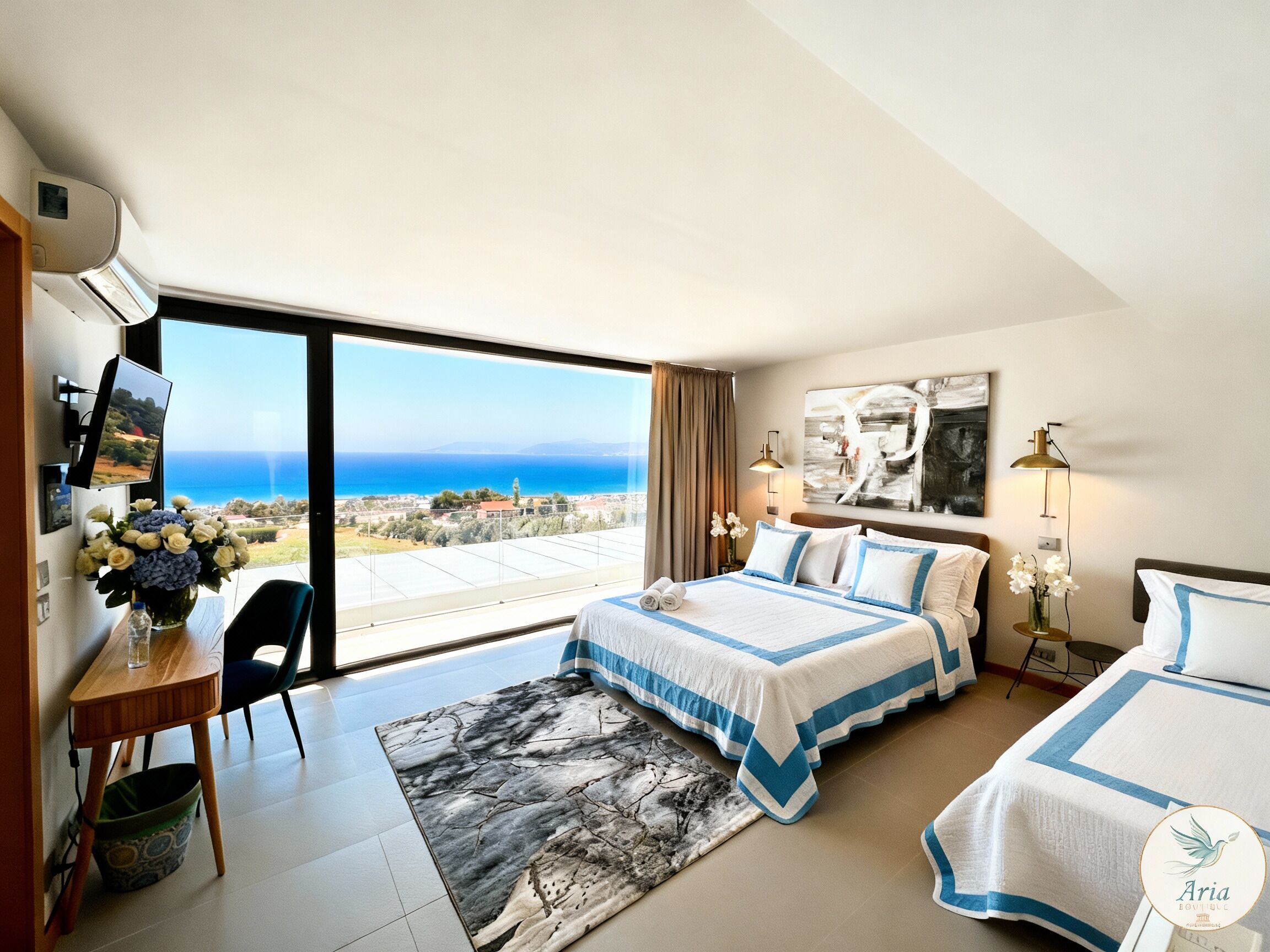 Habitación triple de lujo, vista al mar | Caja de seguridad en la habitación y wifi gratis 