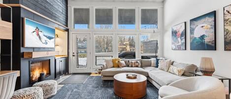 Télévision, cheminée, chaßne hi-fi