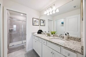 Shower, hair dryer, towels, soap - 5BR Resort Home with Private Pool Near Disney (Four Corners)