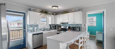 Fridge, microwave, oven, dishwasher