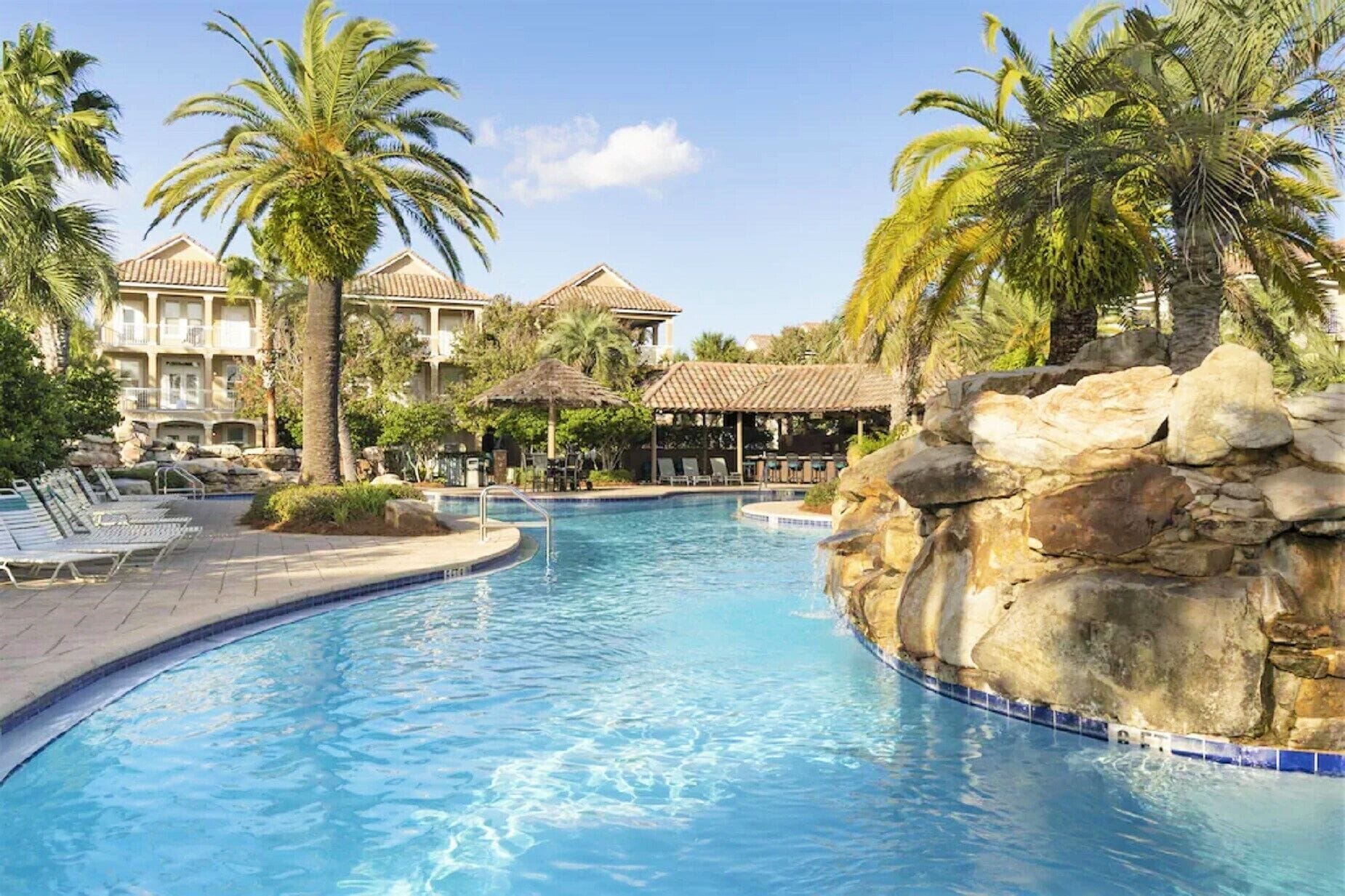 Outdoor pool, pool umbrellas, pool loungers