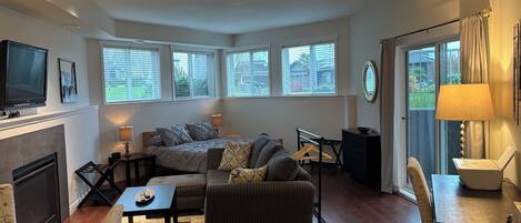 TV, fireplace, printers