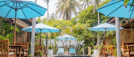 2 outdoor pools, open 8:00 AM to 9:00 PM, pool umbrellas, sun loungers