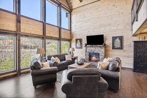 Smart TV, fireplace, table football