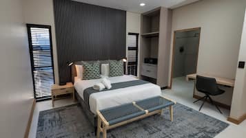 In-room safe, desk, laptop workspace, blackout curtains