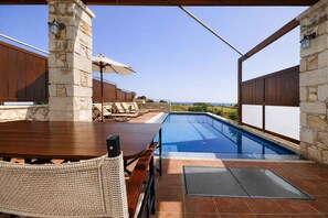 Outdoor dining - Corali Villa II - Seaview, Pool & 450m to Beach (Chania)