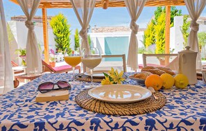 Outdoor dining - Stunning home in Sant Joan with private swimming pool, can be inside or outside (Sant Joan)