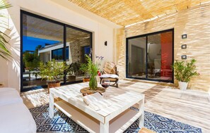 Terrace/patio - Stunning home in Sant Joan with private swimming pool, can be inside or outside (Sant Joan)