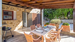 Outdoor dining - Gorgeous home in Canyamel with private swimming pool, can be inside or outside (Canyamel)